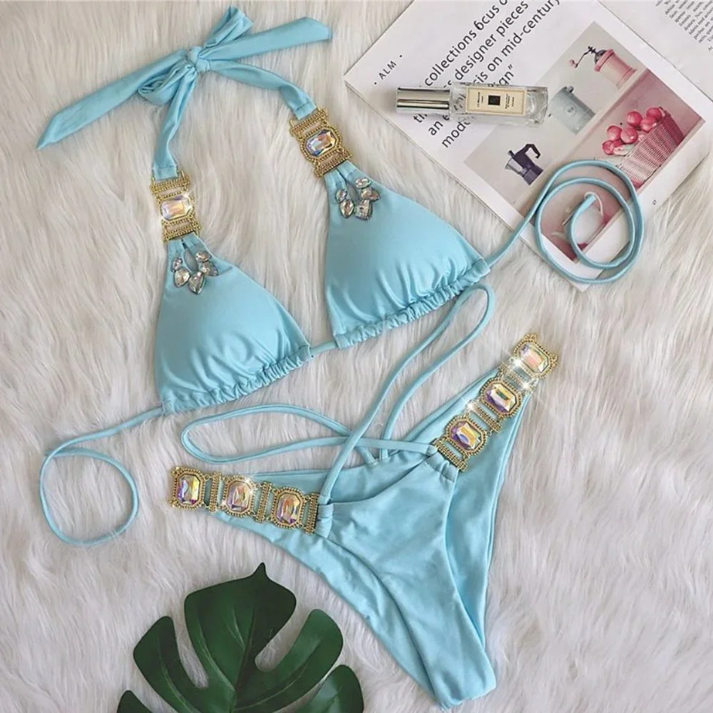 NEW Sparkling Bling Crystal Rhinestone Bikini Swimsuit Beachwear + FREE … - Picture 14 of 14